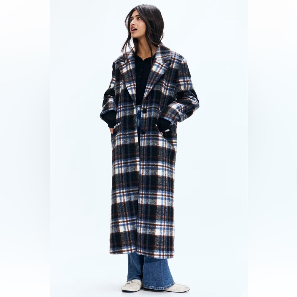 Single-Breasted Plaid Long Coat!